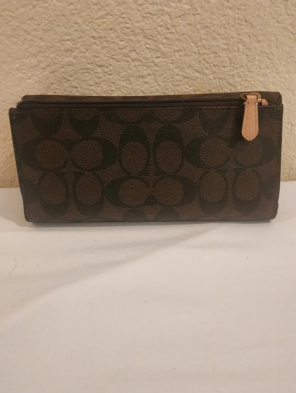 Coach Peyton Signature Brown Envelope Wallet with Removable Checkbook F51103